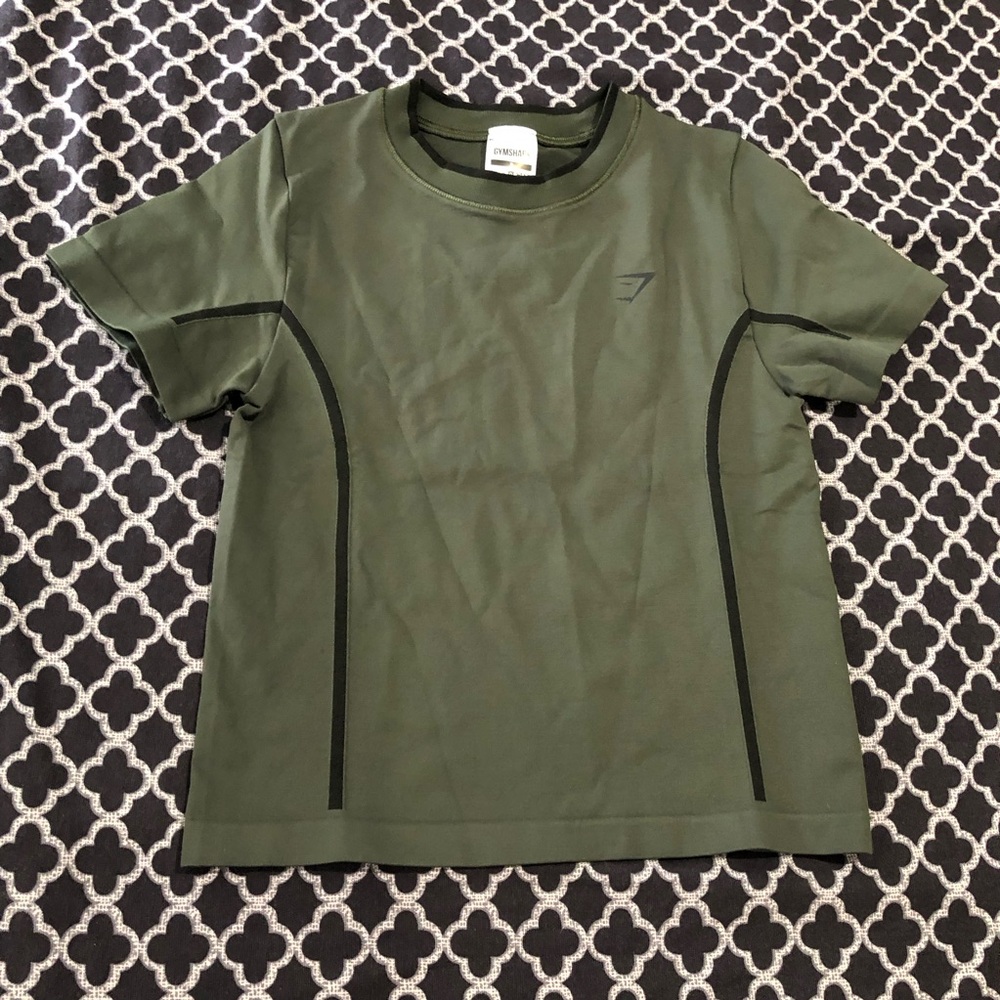 Gymshark Kids Boys Everyday Seamless Tight Fit Crew Neck Tee Sz Small Green Ee18
